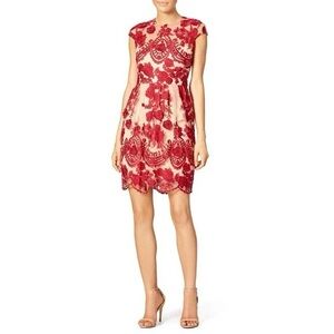 Marchesa Notte Red Nude Lace Mena Cocktail Dress
